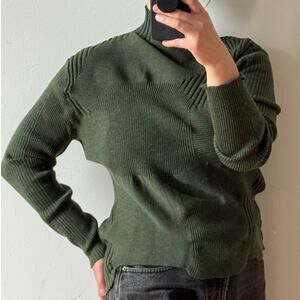 PLEATS PLEASE Green Asymmetrical Sweater with Funnel Neck
